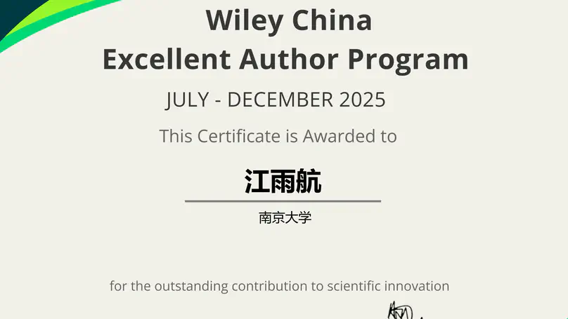 Congratulations to Dr.Jiang Yuhang for winning the Wiley China high contribution author Award